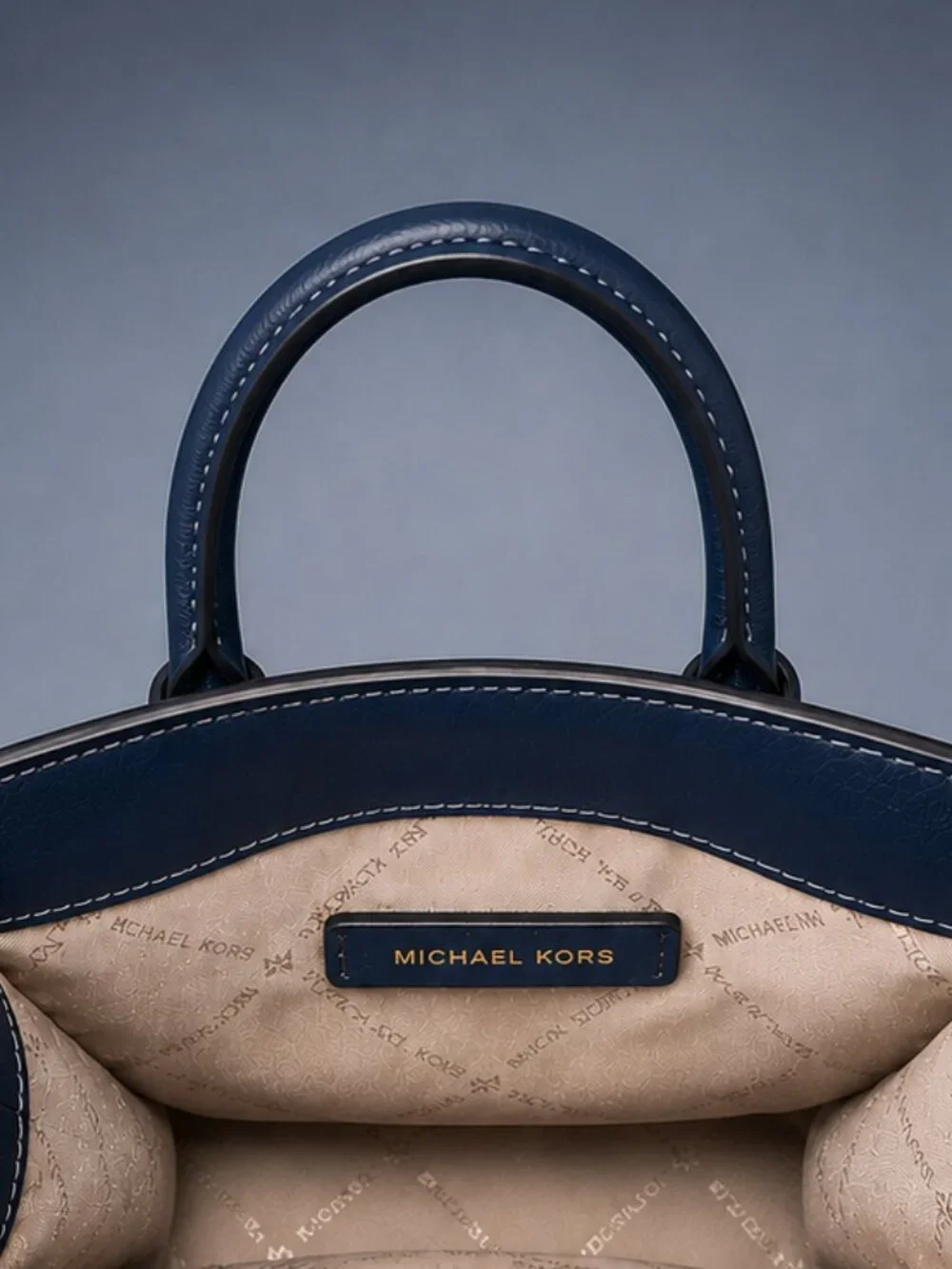 MICHAEL KORS Navy Pebbled Leather Mini Crossbody Satchel Tote Bag Gold Hardware